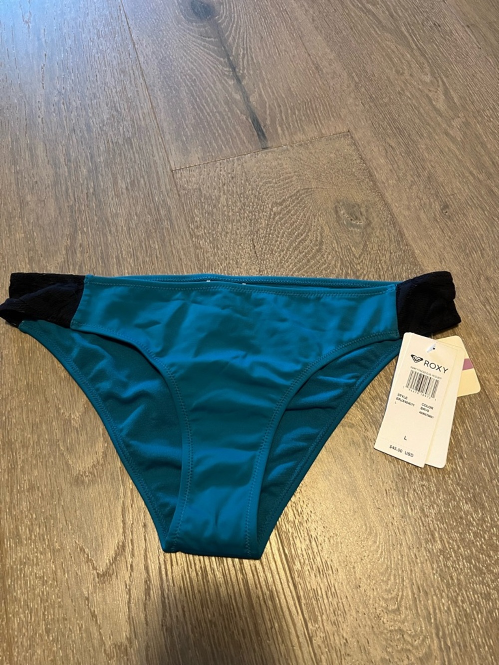 NWT Roxy Women's Teal Bikini Bottom with Black Accents